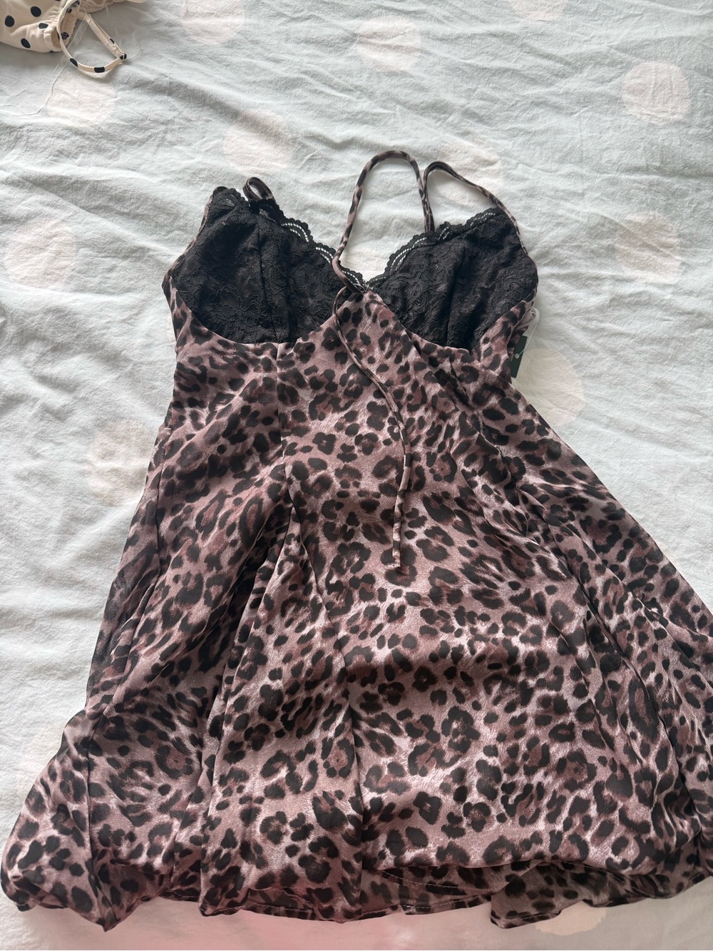 wild fable Mauve Leopard Satin Slip Dress with Black Lace Trim